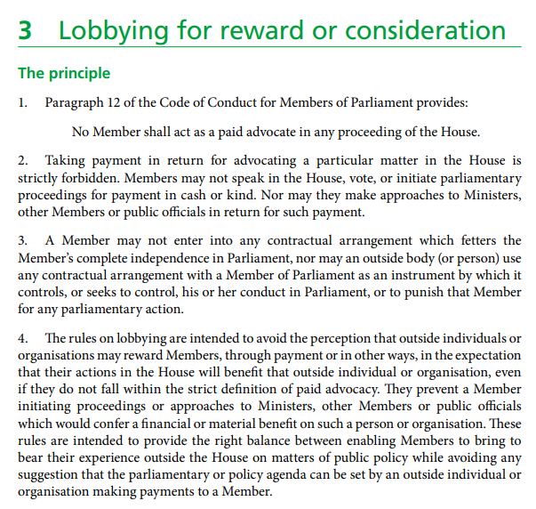 The  @HouseofCommons publishes a helpful guide to the Code of Conduct for MPs:  https://publications.parliament.uk/pa/cm201719/cmcode/1882/1882.pdf. 4/?