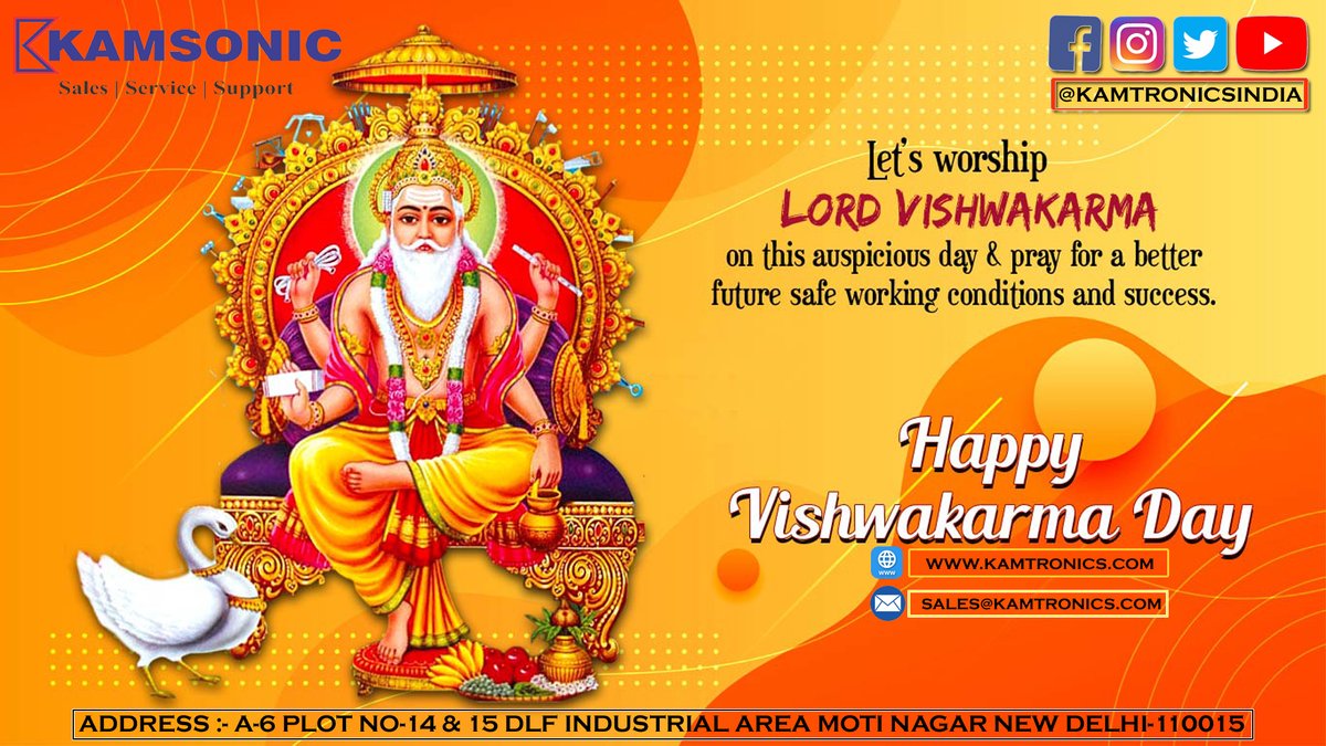 Kamtronicsindia's tweet photo. As you celebrate Vishwakarma puja with gaiety and euphoria, may peace and prosperity come your way! Today is the day to pray to the creator of tools and machines and to seek his blessings for a progressive and prosperous life. https://t.co/tTCkDHUIQ2
