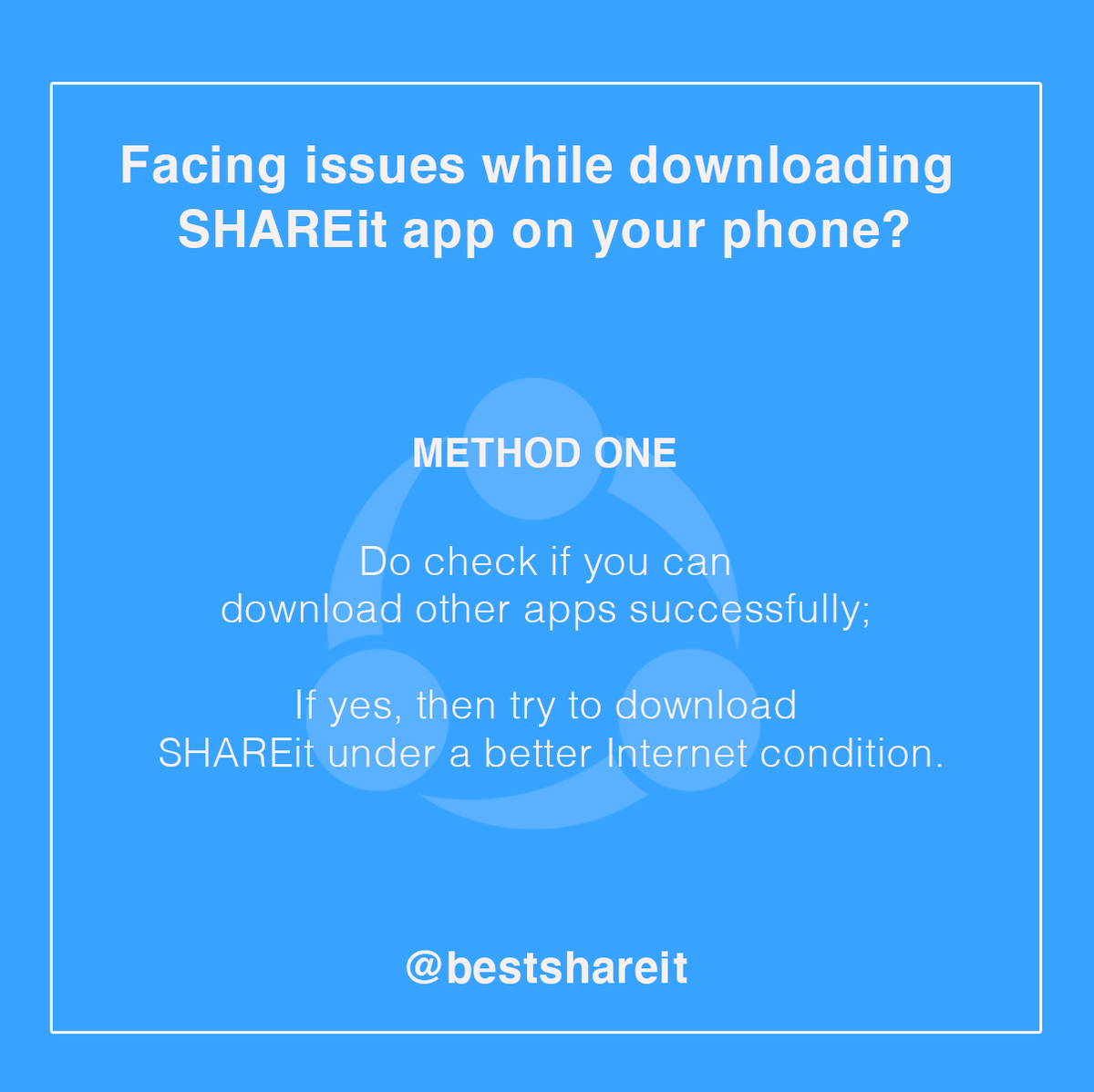 Global_SHAREit's tweet photo. Troubled with installing SHAREit app on your device??!!
.
Check out this post to know how to resolve this issue..!
.
#SHAREit #fastestfilesharingapp #Filesharingapp https://t.co/VgZWf7tJzT