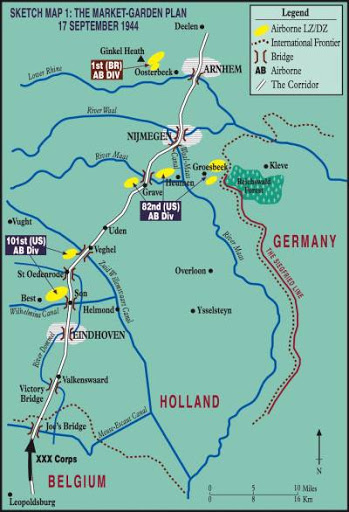 15 of 31:The 101st Airborne units were given 4 DZs and 1 LZ for gliders. Their task was to capture 4 bridges over the Dommel River, capture the Wilhelmina Canal bridge at Son, and move toward Eindhoven.