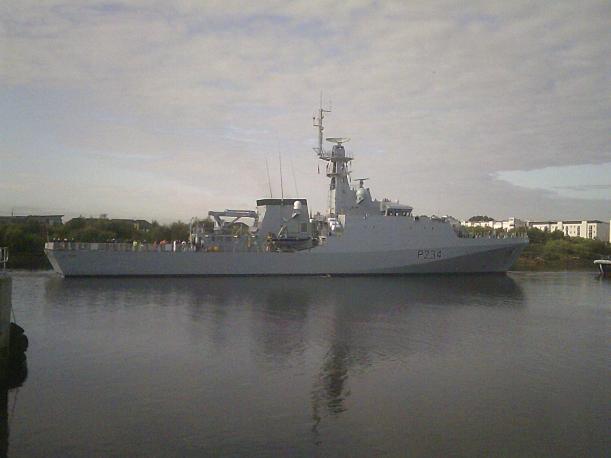 VAdmNickHine's tweet photo. Great to see HMS SPEY leave @BAESystemsplc Scotstoun this morning for her journey to Portsmouth. Well done to all involved 👍⚓️ #hmsspey #smallshipsbigimpact https://t.co/QgdkKWUvEf