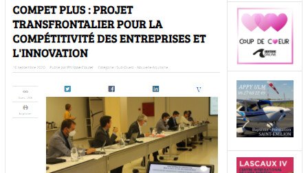 🗞️🗞️Le journal numérique <a href="/aquitaineonline/">AquitaineOnLine</a> a publié l'actualité du comité stratégique de @CTPPOCTEFA #Competplus, qui s'est tenu à <a href="/FicobaFundazioa/">Ficoba</a> le 8 septembre dernier.
#innovation #competitive #innovation