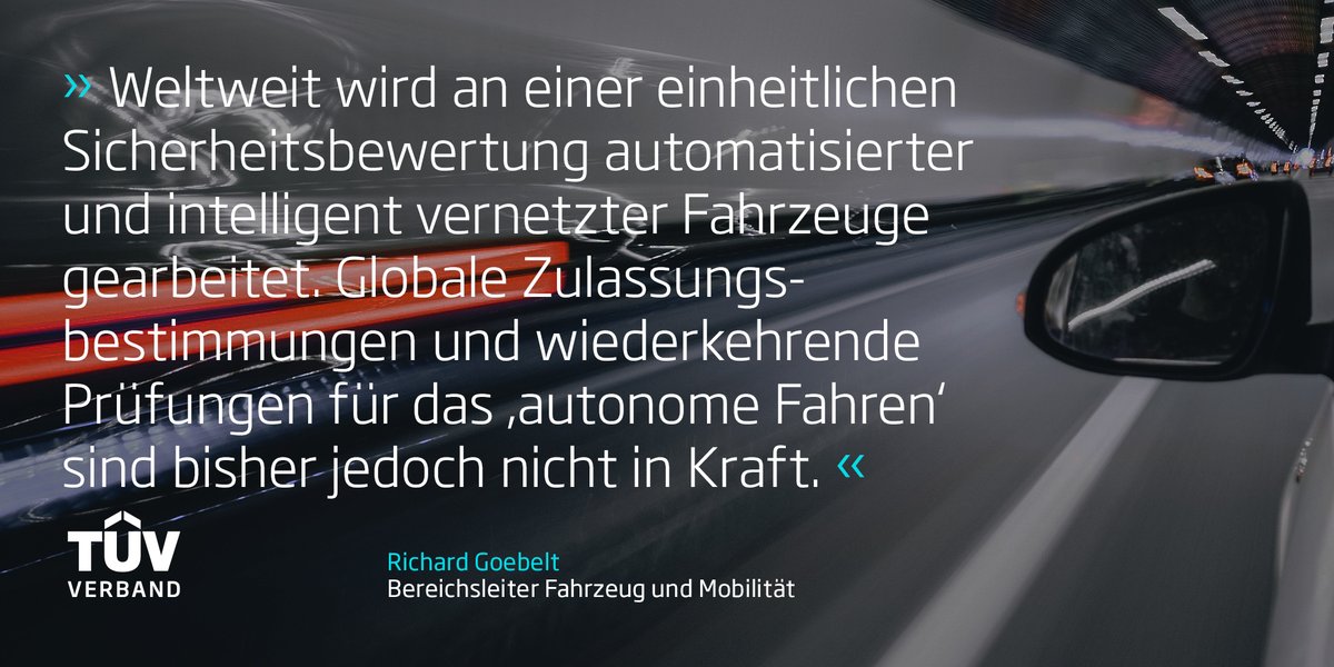 Der TÜV-Verband ist der International Alliance for Mobility Testing and Standardization (IAMTS) beigetreten. Das Ziel dabei: Den Flickenteppich globaler Normen und Standards für automatisiertes und vernetztes Fahren zu vereinheitlichen. 
Mehr dazu: vdtuev.de/news/mitglieds…