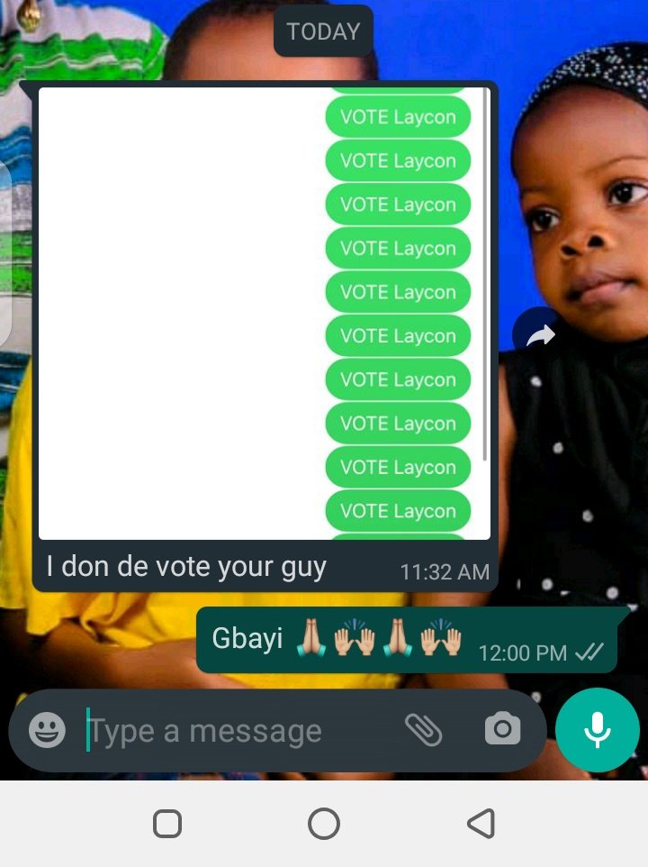 morogun1's tweet photo. My friend just vote for  our president #BBNaijia2020 #bbnaijialockdown  #bbnLaycon  #VoteLayconToFinals
@itsLaycon https://t.co/oRNgqGUANm