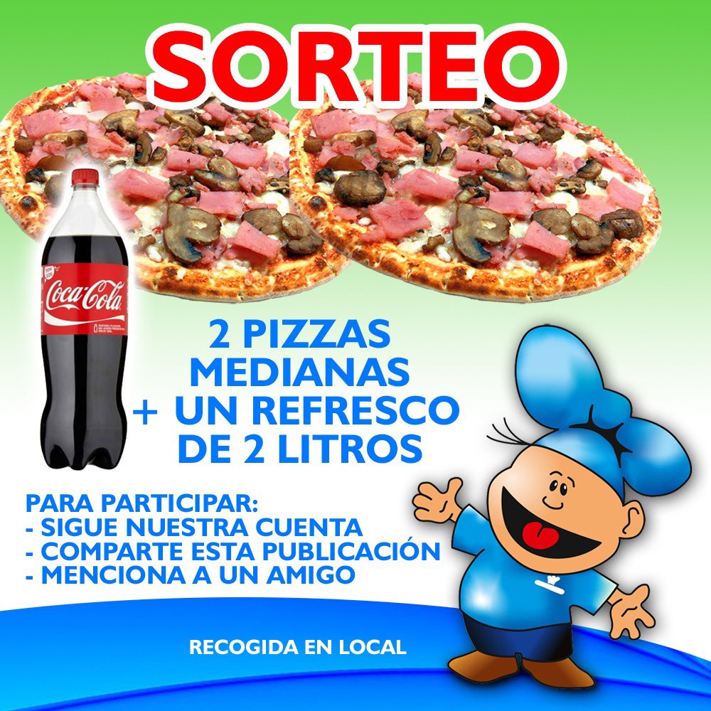 Entra en nuestra página de 
FACEBOOK Pizzería Er Tiki-Taka 
y Participa En El SORTEO 

#TuPizzeria #ErTikiTaka 
#TikiSorteos 

 Tu Apetito Puede 
Ser Maravilloso en 
PIZZERÍA ER TIKI-TAKA