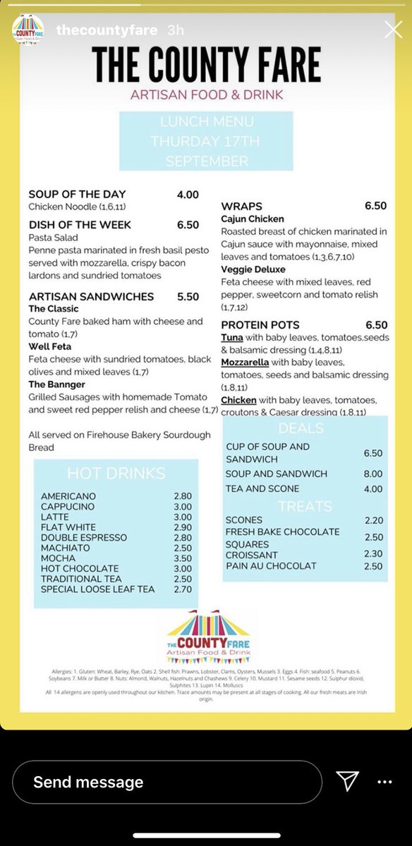 PrioryBrewing's tweet photo. @David_Somervile @dublinbarista It’s @TheCountyFare, it’s in the Tallaght Enterprise Centre and they serve the #BestCoffeeInTallaght 😉

Here’s today’s menu https://t.co/0GXjTAA2Ju