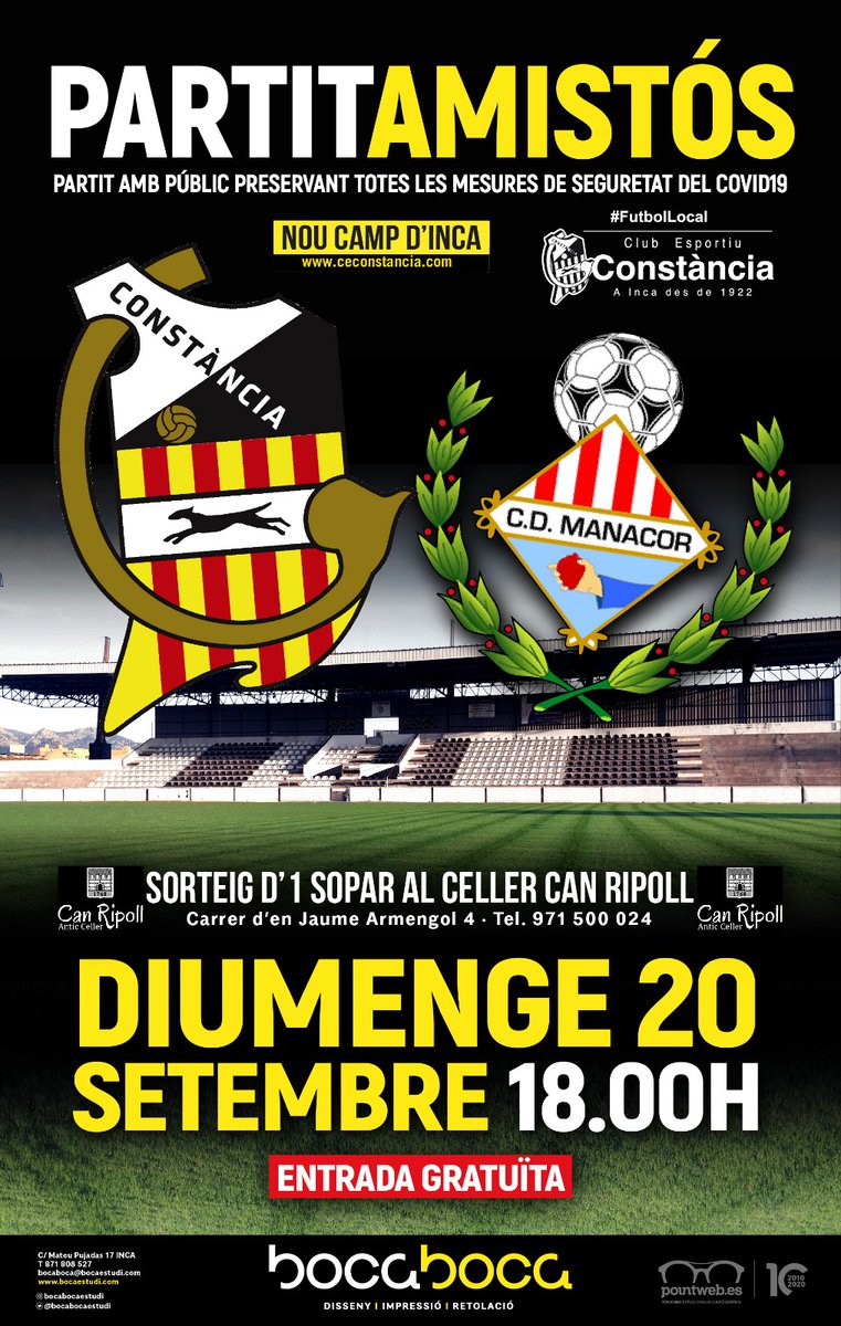 CEConstancia's tweet photo. 👉🏼 Teniu ganes de veure futbol en directe? ⚽🤔

💪🏼 AQUEST DIUMENGE 20 DE SETEMBRE A LES 18:00

Amistós contra el @cd_manacor 

🏟️ Nou Camp (Inca)

🆓 Entrada gratuïta

⚠️MOLT IMPORTANT⚠️

RECORDAU LES 3 M (MANS NETES, MASCARETA I METRES) 😷

#TotsPlegats #FutbolLocal https://t.co/TU9XfDXVk5