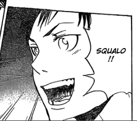 I will never get over how consistently excited Yamamoto is to see or hear Squalo. Hes crushing so hard and its adorable