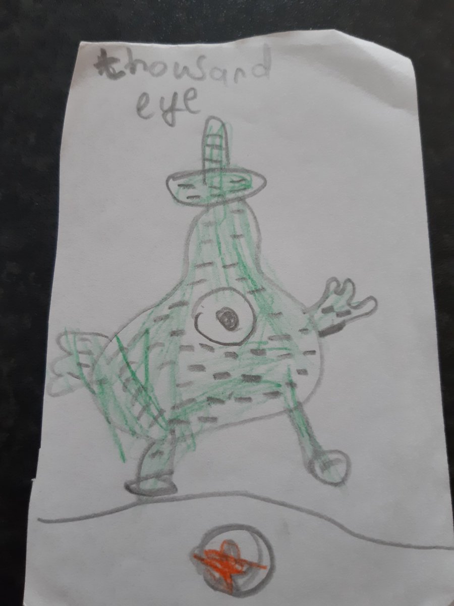 Day 41: "Thousand-eyes Idol"I think I decided tol be lazy and draw every eye except 1 closed. Compared to some of the previous cards, this one isn't TOO far off the original.I do like that one of them has closed eyes also on his hat.