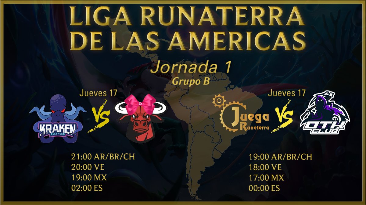conlalor's tweet photo. Muy buenos dias! 
A continuación les presentamos las partidas de hoy dia.
Los primeros en enfrentarse seran:

@JuegaRuneterra VS @OneTurnKillClub 
a las 19:00 AR/BR/CH
18:00 VE
17:00 MX
00:00 ES

Luego :
@KrakenreleasedT VS @CornesRuneterra 
 21H AR/BR/CH. 20H VE. 19H MX. 02H ES https://t.co/DNNJpMb08Y