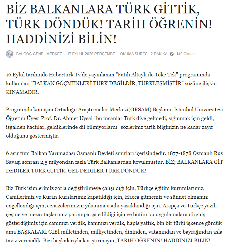 BİZ; BALKANLARA GİT DEDİLER TÜRK GİTTİK, GEL DEDİLER TÜRK DÖNDÜK!