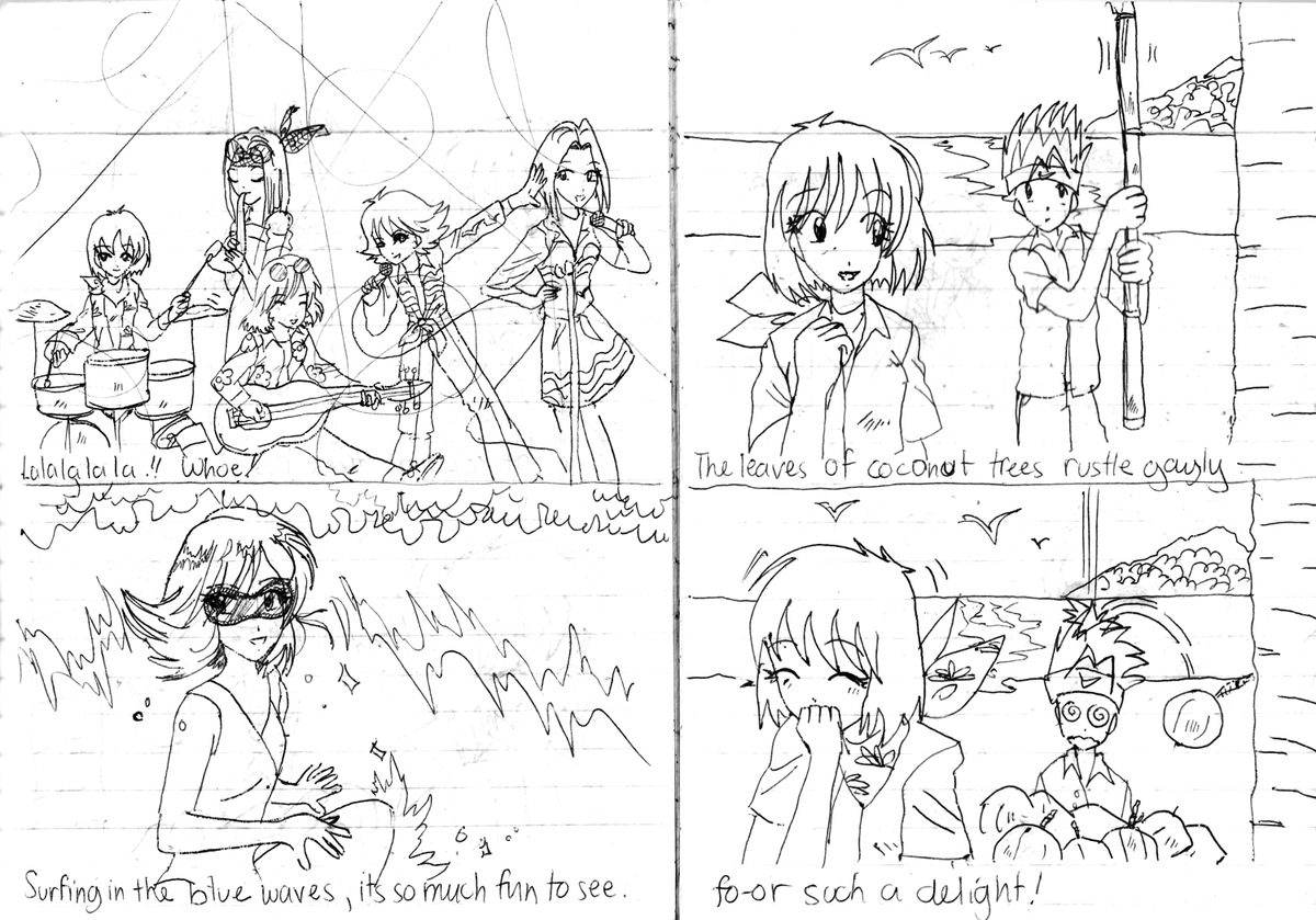 I was skimming through my notebooks when I was a still a kid and saw this pretend Music Video and 'exclusive' interview of an imaginary girl band I've made ? 