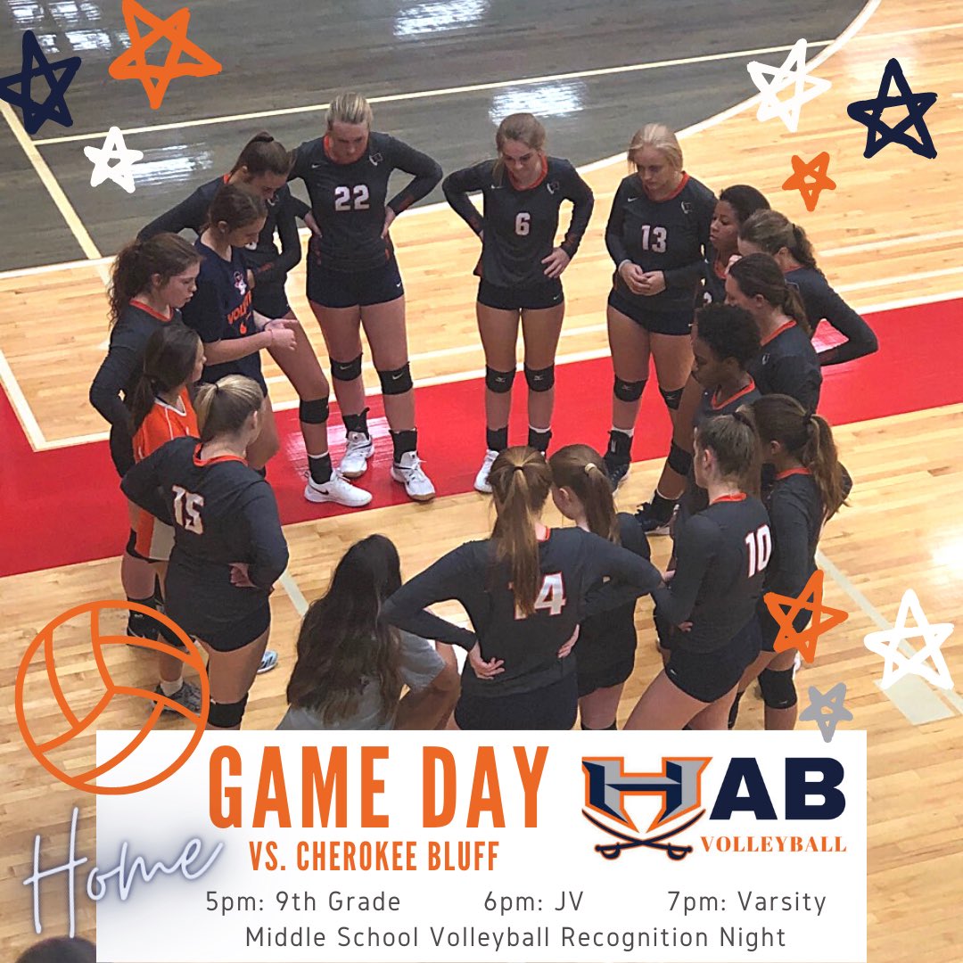 HabVolleyball's tweet photo. 🔥 IT’S GAME DAY 🔥

Cherokee Bluff is making the trip to Habersham today for three games!

5:00: 9th grade
6:00: JV
7:00: Varsity

We will see you at HCHS at 5:00 👀 https://t.co/tElls7gzuh