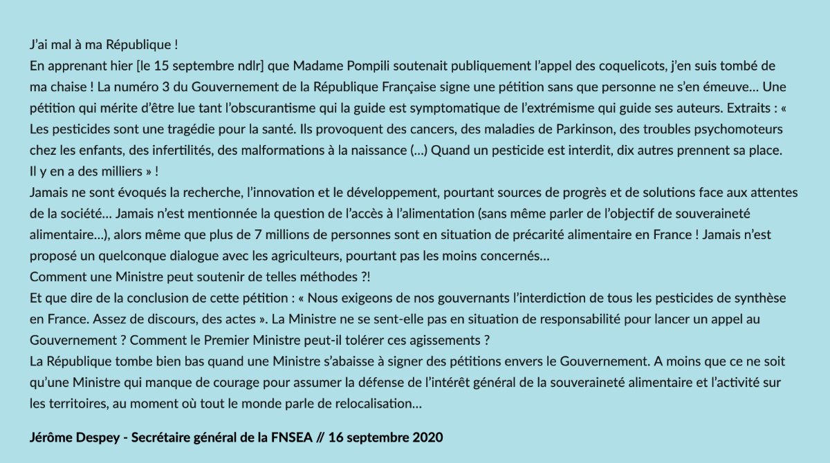 Retrouvez mon Edito en réaction à la signature par la ministre <a href="/barbarapompili/">Barbara Pompili</a> de l'appel des coquelicots.