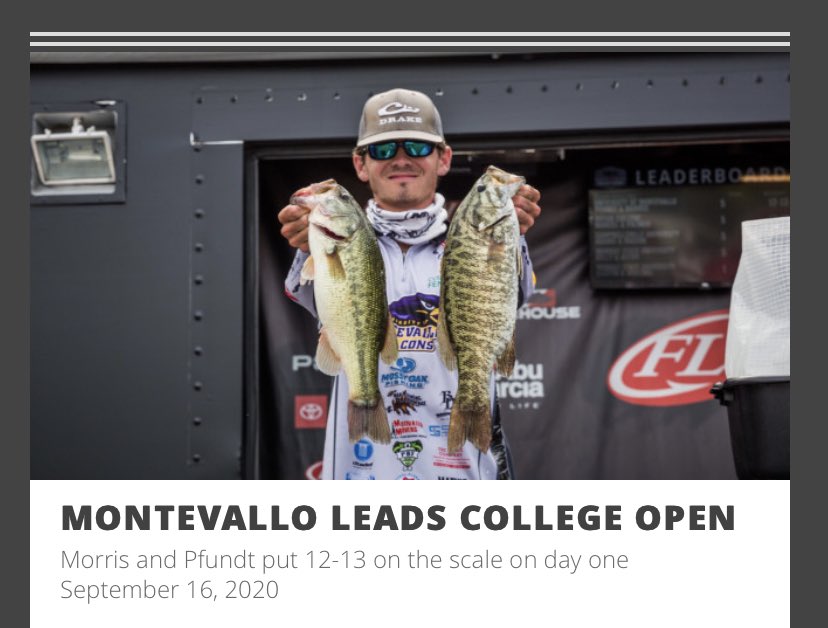 @Montevallo leads after day 1 of the @FLWFishing College Open on Kentucky Lake. #montevallofishing @drakewaterfowl @MossyOak