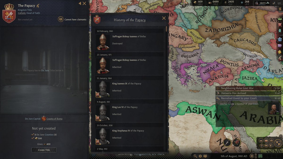 ベヘモス伯 辺境伯ならびに選帝侯 直轄領を失ってもカトリック世界のどこかで教皇が生きていたck2と違って Ck3の教皇は生存力に欠ける軟弱な存在であり 弱肉強食の中世ヨーロッパで死すべき存在だったのだ 唐突なアンチカトリック