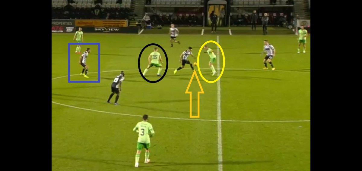 Next let's look at a sequence of play which highlights the continued issues in defensive transition. Ajer moved to play a goal kick in 1st image then in 2nd the St Mirren player I have put in a blue box. Brown is squared up with the attacking player and in good position.