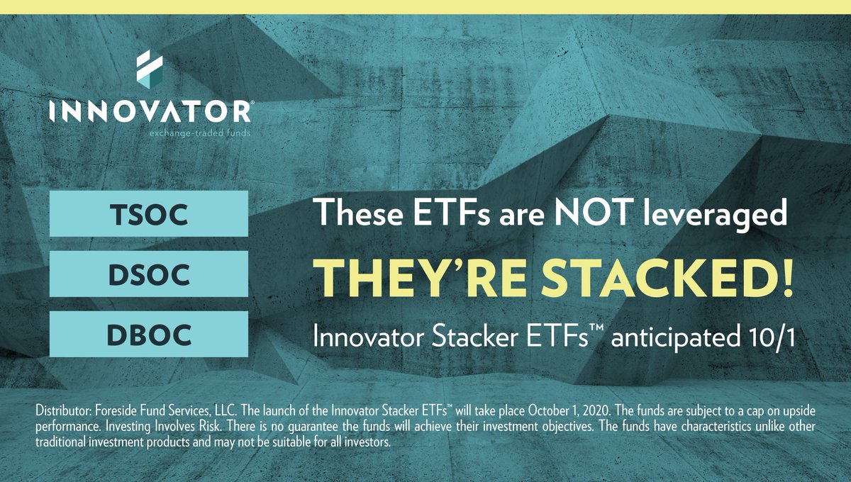 InnovatorETFs's tweet photo. Innovator #StackerETFs: the world’s 1st ETFs to offer a “stacked” or multiple exposures to equity markets on the upside, to a cap, w/ a single exposure to the downside, over a 1-yr outcome period. $TSOC $DSOC $DBOC. https://t.co/ayFE0Ivzq5 https://t.co/LbYQGD1WIz