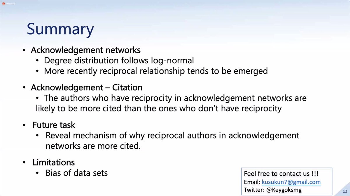 HirokiSayama's tweet photo. Interesting work on reciprocity of acknowledgments in scientific publications by Keigo Kusumegi and @ZeroSano 

Authors in a reciprocal acknowledgment network are cited more 

@netsci2020 @quant_success https://t.co/0GZLnluHTZ
