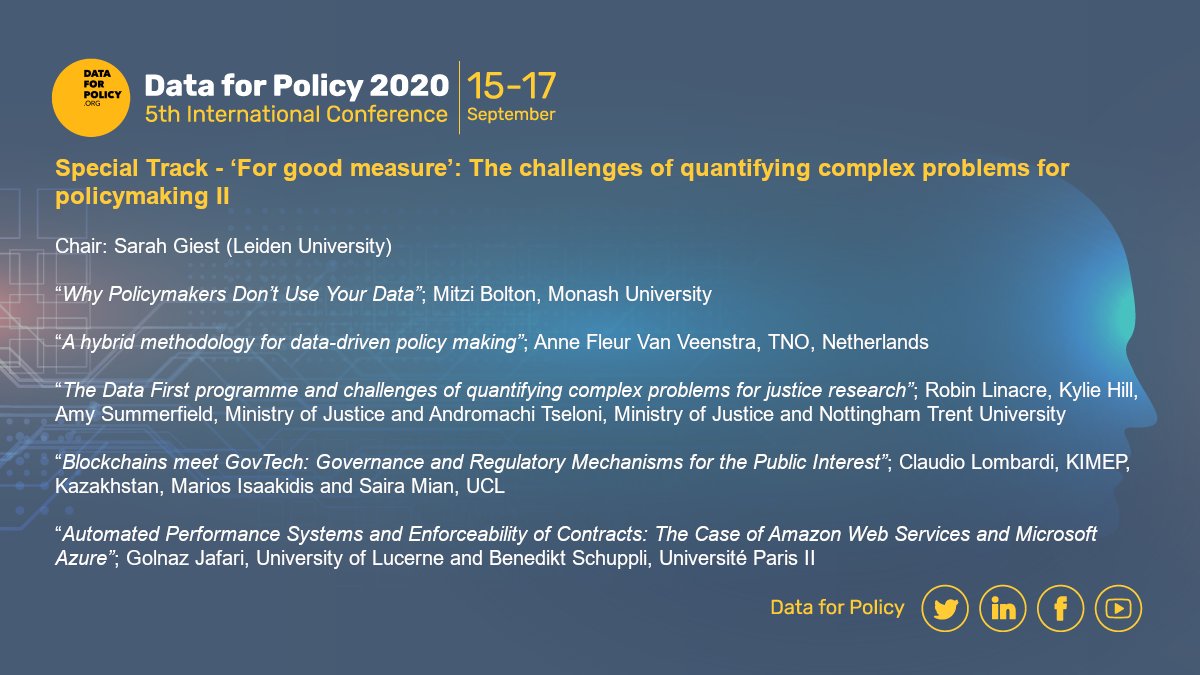 dataforpolicy's tweet image. Make sure you don&apos;t miss out this special track titled “ ‘For good measure’: The challenges of quantifying complex problems for #policymaking II” which is on now. 

The chair of this session is @sarahgiest from @PA_UniLeiden. #DataForPolicy2020