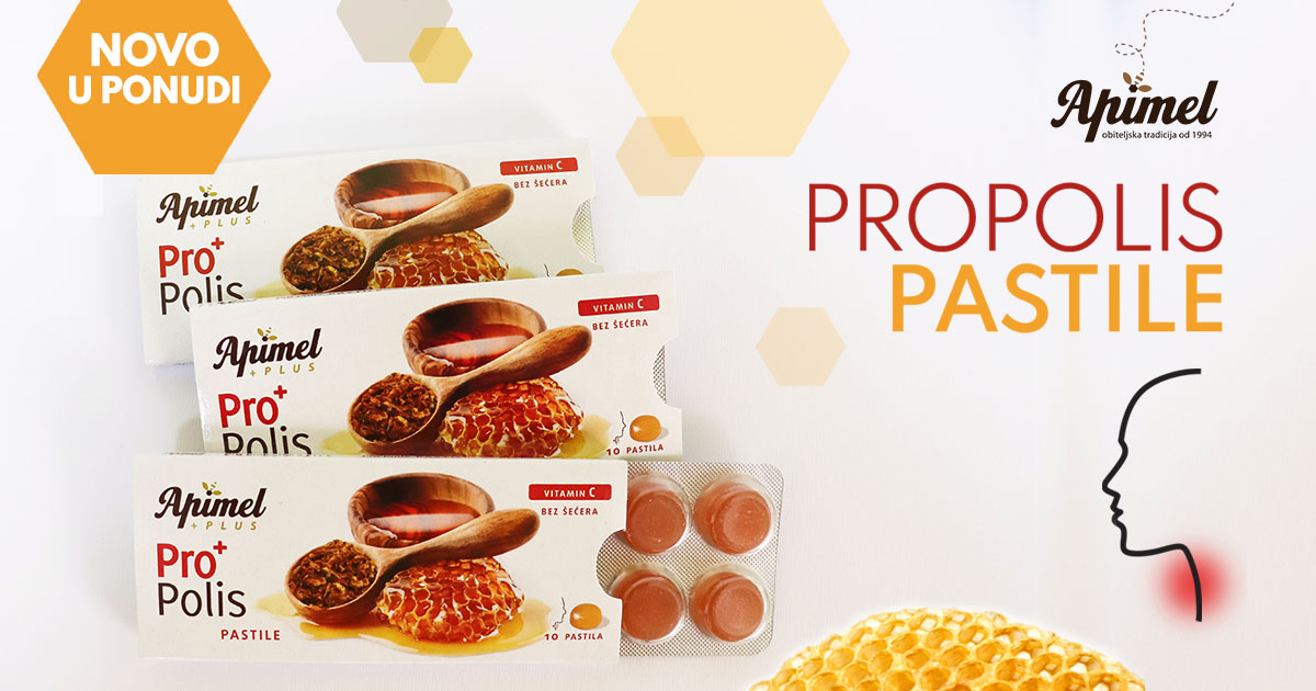 Apimel_doo's tweet photo. 𝗡𝗢𝗩𝗢!
Ukusne pastile prepune visokokvalitetnog propolisa brišu i najmanje tragove grlobolje i pomažu u sprječavanju upala i nadražaja u usnoj šupljini. 😋 
Apimel propolis pastile potražite u ljekarnama i osigurajte si džepni spas za grlo gdje god se nalazili.🍯🛍️ https://t.co/7SFIow89yX