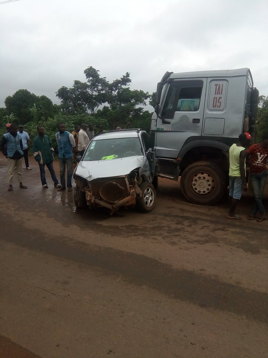 KWARTMA at a crash scene along Asa Dam road Ilorin involving a Dangote truck and a Toyota Rav4 saloon car.