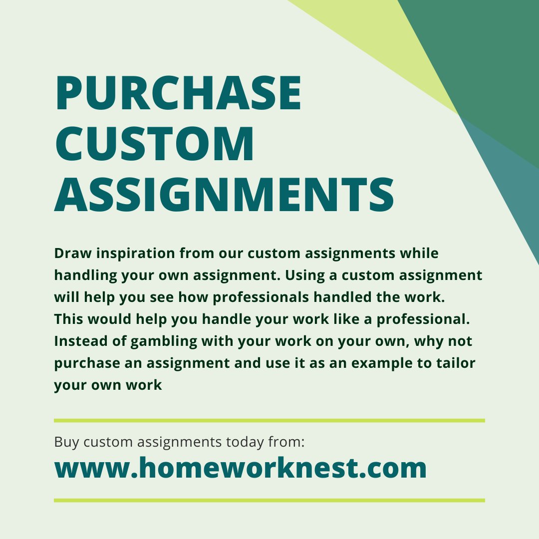 HomeworkNest's tweet image. Custom assignments will help you obtain relevant examples and data to use in your assignment.
Buy our custom assignments from homeworknest.com
#CustomAssignment #homework #BuyOnline