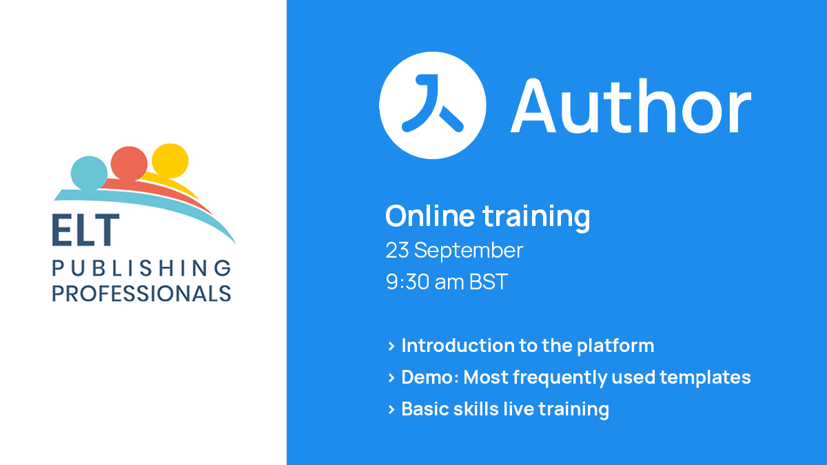 ELT/Educational writers/editors!
<a href="/Avallain/">Avallain</a> and ELTpp bring you an hour-long, introductory webinar on Avallain Author, the go-to online authoring tool used by nearly all the major ELT publishers. 
Free for ELTpp members, £20 non-members. 
Pre-register now!
zcu.io/IyAM