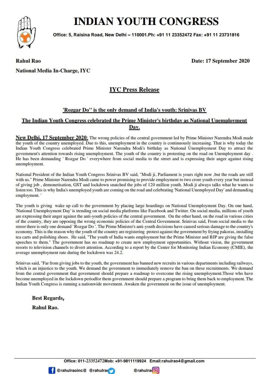 Wb Youth Congress On Twitter Echoing The Unforgivable Injustice Done To The Youth Iyc Observed Pm Modi S Birthday As Nationalunemploymentday The Premise Of The Election He Won Was Based On The Promise