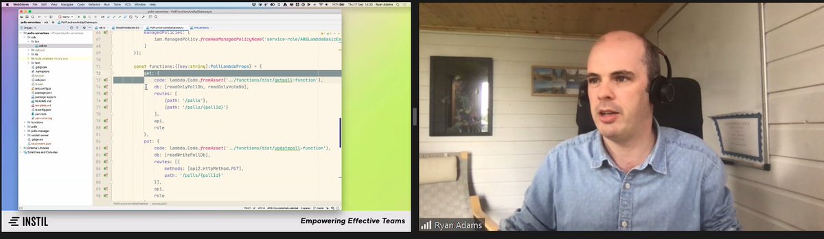 Tech_In_All's tweet photo. @ryangadams showing us how to create a simple backend application and frontend interface, define the cloud service infrastructure and deploy a working application using TypeScript and the CDK.

#TechCork20 https://t.co/haM6H4KbIe