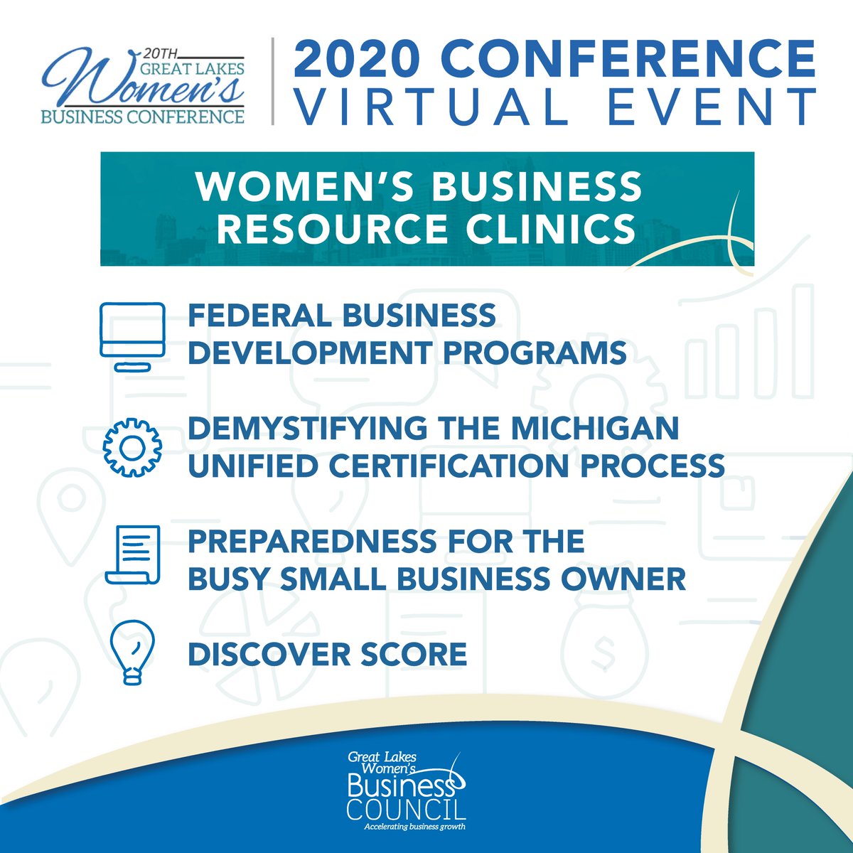 GreatLakesWBC's tweet photo. At the 20th Business Conference, we are hosting a cornucopia of educational resources covering everything from leadership, capability statements, obtaining federal contracts, eliminating biases, marketing, finance, and SO MUCH MORE! You're going to need to bring a friend. 😅 https://t.co/XFMtcm3I0k