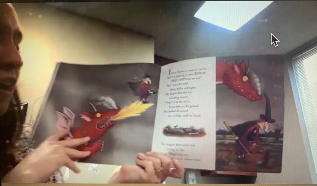 Thanks to <a href="/MrsReneeCook/">Renee Cook</a> for reading to our K distance learners!  We loved listening to you reading Room on the Broom! <a href="/NobSchools/">Noblesville Schools</a> #wat <a href="/HDHawks/">Hazel Dell Hawks</a>