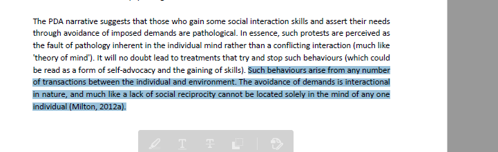 We haved away from behaviourist views of PDA to one of transactional interaction on the causes of such behaviours. See Fidler & Christie (2019). https://kar.kent.ac.uk/62694/431/Natures%20answer%20to%20over%20conformity.pdf& https://www.thelancet.com/journals/lanchi/article/PIIS2352-4642(18)30044-0/fulltext