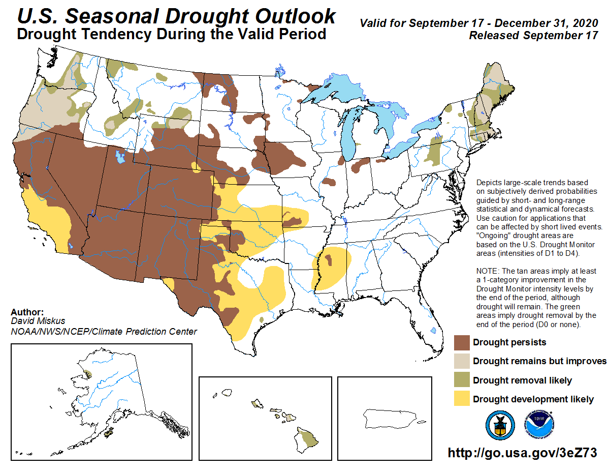 NWSCPC's tweet image. The ongoing #LaNina results in #drought persistence and expansion being forecast through the end of 2020 across much of the southern tier, although improvement or removal is forecast across the Pacific Northwest. cpc.ncep.noaa.gov/products/exper…
