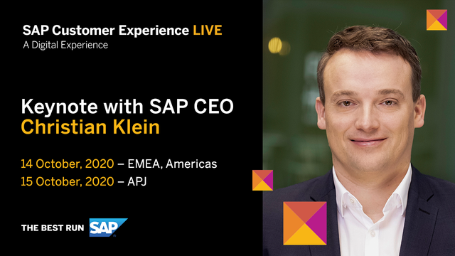 Designed to inspire ⏩ Hear from SAP CEO Christian Klein and other industry leaders and experts, plus breakout sessions for product deep-dives, virtual partner showcases, and chances to network with other attendees. Register for #SAPCXLIVE today! bit.ly/3c9G20v