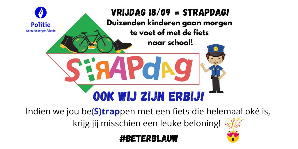PzGbergenLierde's tweet photo. #strapdag morgen! ๐ดโโ๏ธ๐ด๐ถโโ๏ธ๐ถ Ook wij zijn erbij! ๐ฎโโ๏ธ๐ฎ We zorgen voor een vlot verloop aan de #schoolpoort รฉn wie weet is er wel een #beloning bij voor #stappers of #trappers! ๐ #VeiligeSchoolomgeving #geraardsbergen #lierde #beterblauw๐ https://t.co/YauI104uiR