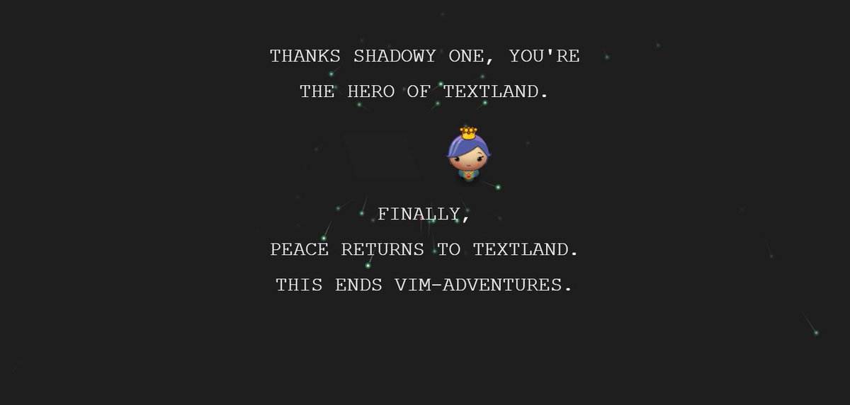 ChandPriyatham's tweet photo. #vimadventures would love to play more of it Now, after completion. An awesome game that taught me this new world of #Vim. https://t.co/NpcPNTDtSa