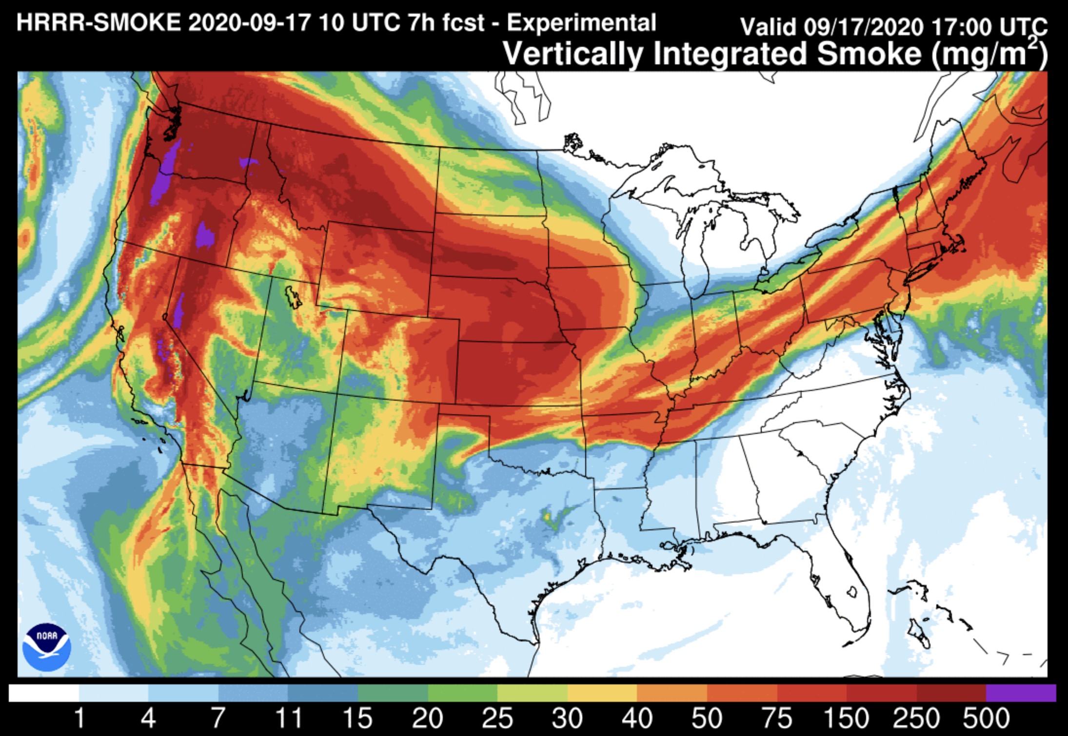 Noaa Smoke Forecast Map Wildfire Today On Twitter Forecast Map For Vertically Integrated Smoke At 1 P M Mdt Sept 17 2020 You Can Bookmark Https T Co Rpnx1bpoyh To Always Go To The Latest Article On Wildfire Today