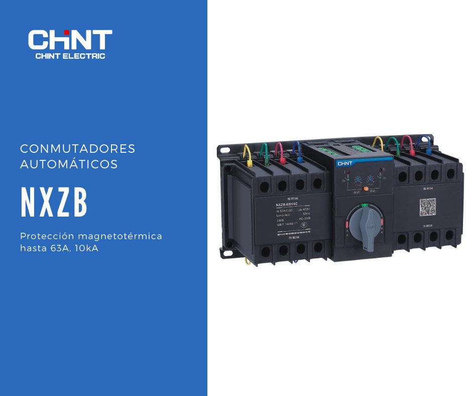ChintElectrics's tweet photo. 🤖 Serie #NXZB. Conmutación Automática y Protección #Magnetotérmica Modular en un solo equipo. Hasta 63A, 10kA. Control de tiempos de espera a la #Conmutación. Control arranque/parada de Grupo.

#Empowertheworld #CHINT https://t.co/5qqQOW1JJ9