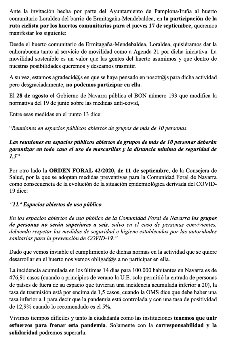 ermitaldea's tweet photo. Loraldeak, auzoko baratze komunitarioak, ez du parte hartu Udalak baratze komunitarioetatik antolatutako ibilaldi zikloturistan.

Loraldea, huerto comunitario del barrio, no ha participado en la marcha cicloturista que ha organizado el Ayuntamiento por los huertos comunitarios. https://t.co/uGgh2gC8lu