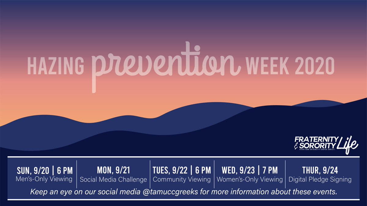 Next week is Hazing Prevention Week - we take hazing seriously at TAMU-CC and want everyone to take a stand in preventing hazing in our community. #tamuccgreeks #tamucc