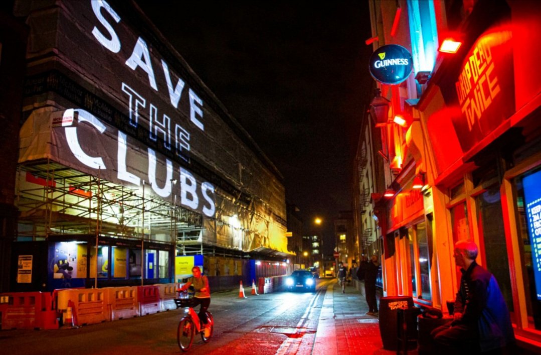 AndreaHoran's tweet image. For @CultureNight, @No_More_Hotels, @algorithm_ie &amp;amp; @ThinkhouseIE illuminated 
the spaces that housed some of the most iconic clubbing venues &amp;amp; have since been replaced with hotels with scenes of what has gone before &amp;amp; with pleas to consider that #ClubbingIsCulture #CultureNight