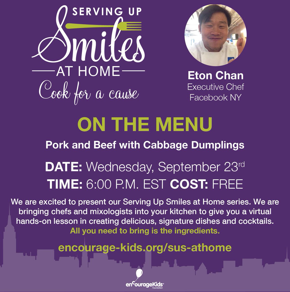 encourage_kids's tweet photo. You won't want to miss this exciting and FREE class with Executive Chef of Facebook NY, Eton Chan! He will be teaching us how to make delicious Pork and Beef with Cabbage Dumplings. Register for his free class today: https://t.co/CYkH0siEst
#cookathome #freecookingclass https://t.co/PPjW926Nvs