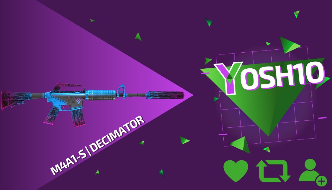 CodeYosh1o's tweet photo. M4A1-S | Decimator GIVEAWAY #81

✔️Retweet
✔️Follow @GamerMania_ + Me
✔️Tag friends

Ends in 72 hours⌛️
#CSGOGiveaway #CSGO #Giveaway https://t.co/ZqZ6grgpOG
