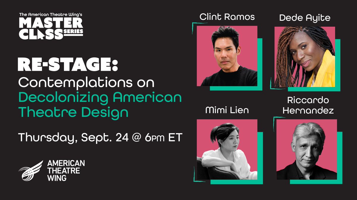 TheWing's tweet photo. How can we begin to decentralize the white narrative in theatre design? @clintramos moderates the next #ATWMasterClass with Dede Ayite, Riccardo Hernandez, and @mimilien on decolonizing American theatre design next Thursday, Sept. 24. RSVP: https://t.co/DZzUxmoyLi https://t.co/KGZy8WrHO1