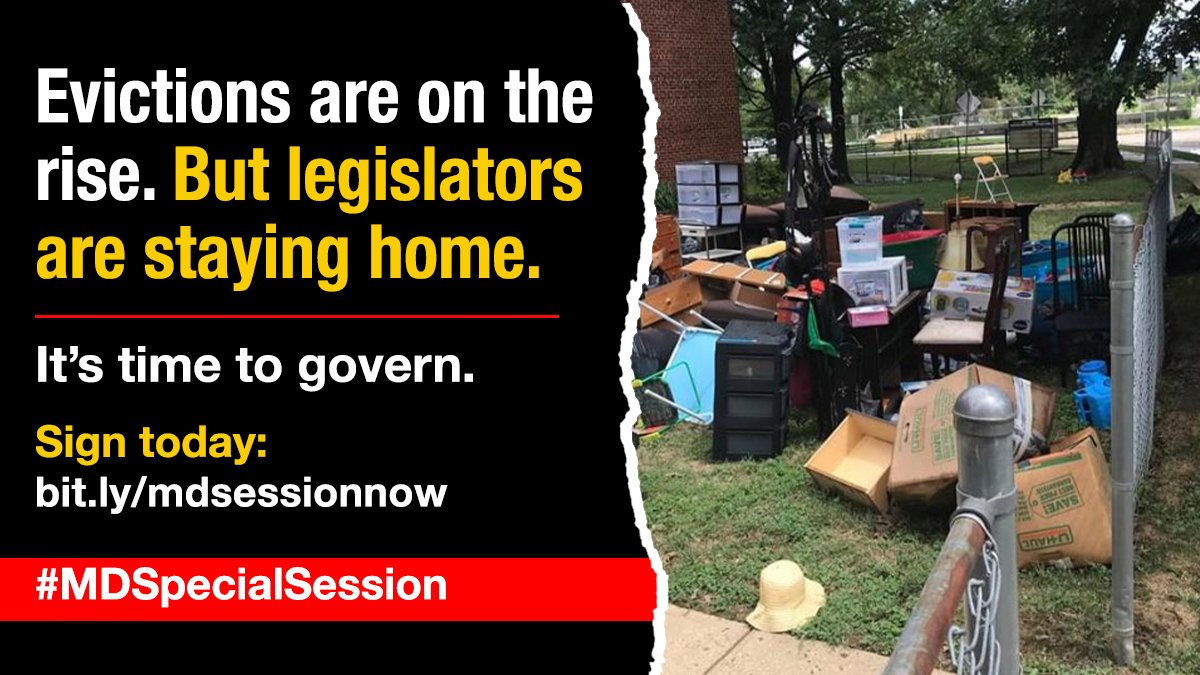 mceanea's tweet photo. Families are losing their homes to evictions because of COVID-19. Now is not the time for our leaders to stay home. Tell them we need a #MDSpecialSession to protect Maryland’s renters! Sign today: https://t.co/s3WzPlkefD https://t.co/UMqlHySxok