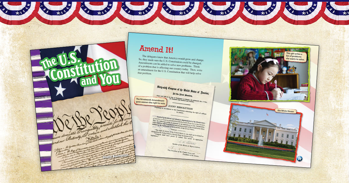 tcmpub's tweet image. Happy #ConstitutionDay! America&apos;s founders wrote the U.S. Constitution over 200 years ago, and we still follow it today! Teach your students about the oldest working constitution in the world. Download Free eBook: bit.ly/2FAhimc

#TCMunited #KidsActivities #TeacherStrong