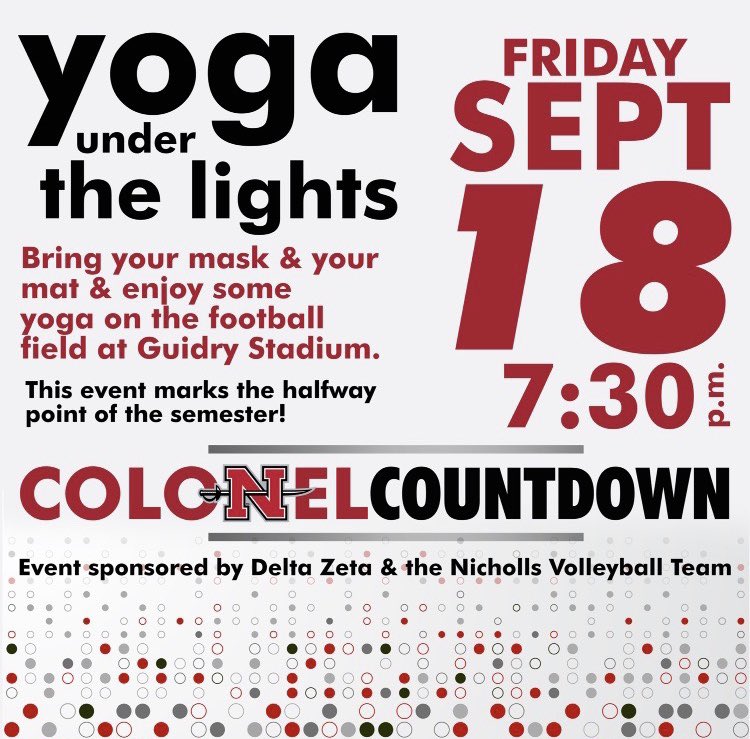 Come out and enjoy some yoga with our team and the <a href="/DeltaZetaKA/">𝘿𝙀𝙇𝙏𝘼 𝙕𝙀𝙏𝘼 ★ 𝓀𝒶𝓅𝓅𝒶 𝒶𝓁𝓅𝒽𝒶</a> sorority! Tomorrow night at 7:30 p.m.