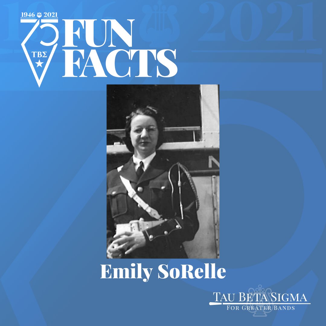 TauBetaSigma's tweet photo. As we near our 75th Anniversary, we will be sharing some fun facts about our wonderful organization.  

Emily SoRelle, one of our founders, was one of the first women to join band at Texas Tech!

#75FunFacts #TBSFunFactDay https://t.co/MUbNpLrWli