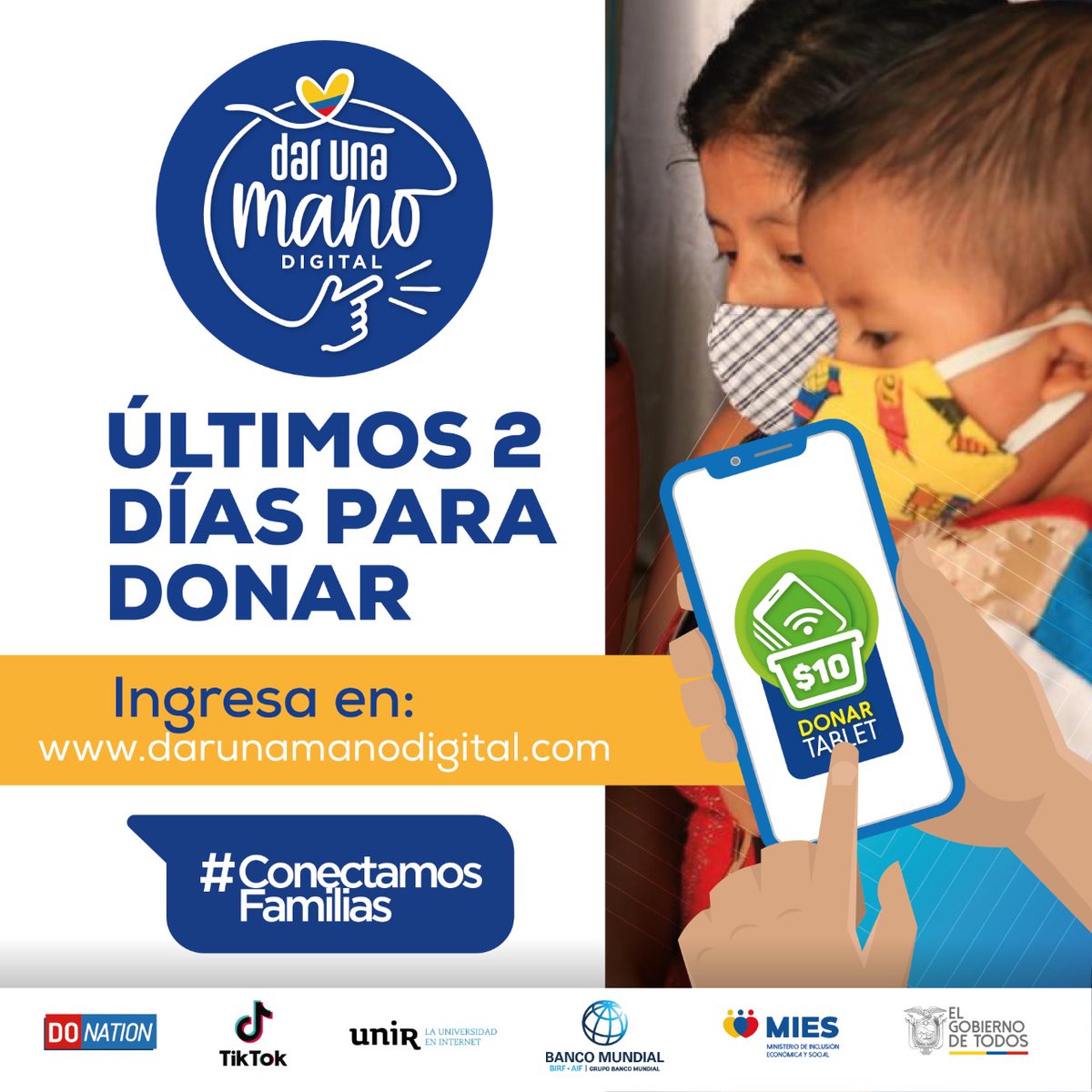 Únete y dona con nosotros por la
#InclusionDigital #ConectamosFamilias #DarUnaManoDigital 

¡Siguamos donando!
darunadigital.com

@InclusionEc
<a href="/donation_gives/">Fundacion DoNation</a>
@uniruniversidad
<a href="/BancoMundialLAC/">Banco Mundial | América Latina y el Caribe</a>
<a href="/tiktok_espanol/">TikTok Español</a>